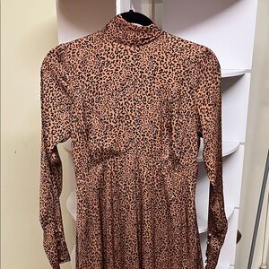 Free People Animal Print Long Sleeve open back mock neckDress